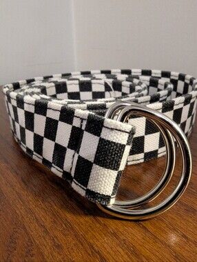 Black & white belt designed with classic checkered print Sz XL-XXL Unisex
